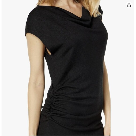 Vince Cowl Neck Ruched Side Black Knit Dress Medium - Picture 3 of 10